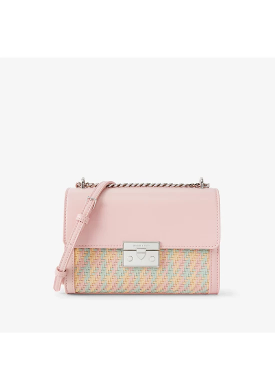 Charles Keith Chain Flap Shoulder Bag Pink